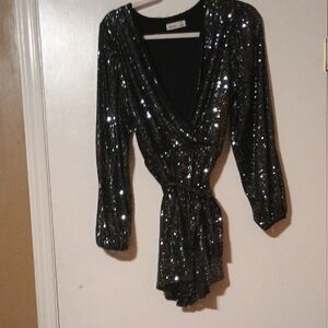 Black Sequin Short Set
